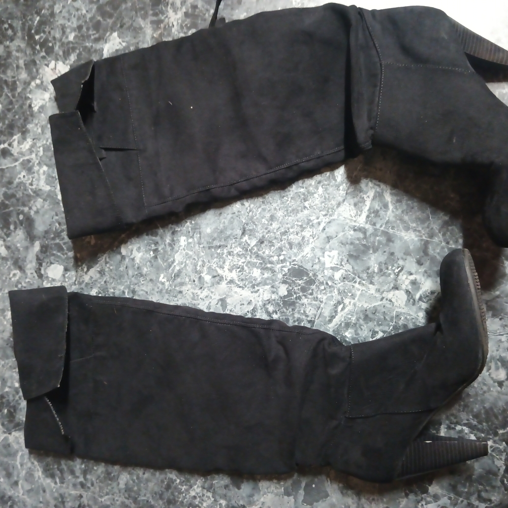 Black Suede Med Heeled Boots